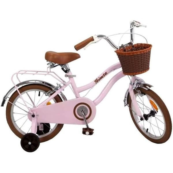 Cykel barn 16 tum - GUIZMAX - Vintage - Rosa korg - 2 bromsar - Avtagbara stabilisatorer