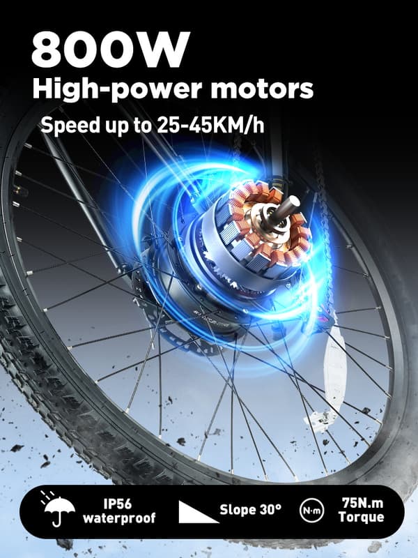 BURCHDA RX60 elcykel 15AH batteri, 800W motor, 70 km räckvidd, 45 km/h hastighet, SHIMANO 21 växlar, IP56 vattentäthetsklassning