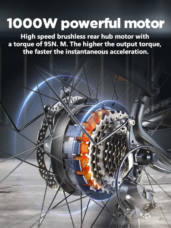 BURCHDA RX70 elcykel 1000W motor, 20AH batteri, 80km räckvidd, 25km/h hastighet, SHIMANO 7-växlad