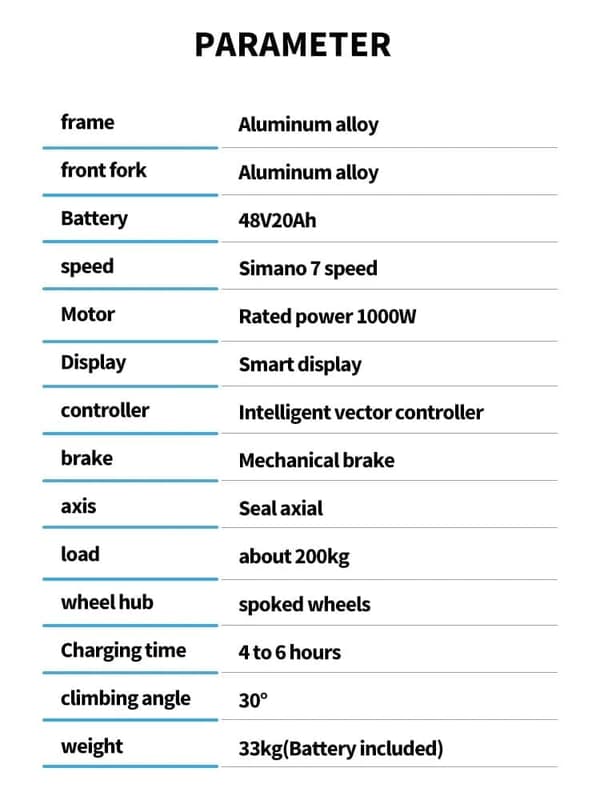 BURCHDA AZ26 elcykel 20AH batteri, 1000W motor, 80km räckvidd, 45km/h hastighet, SHIMANO 7-växlad