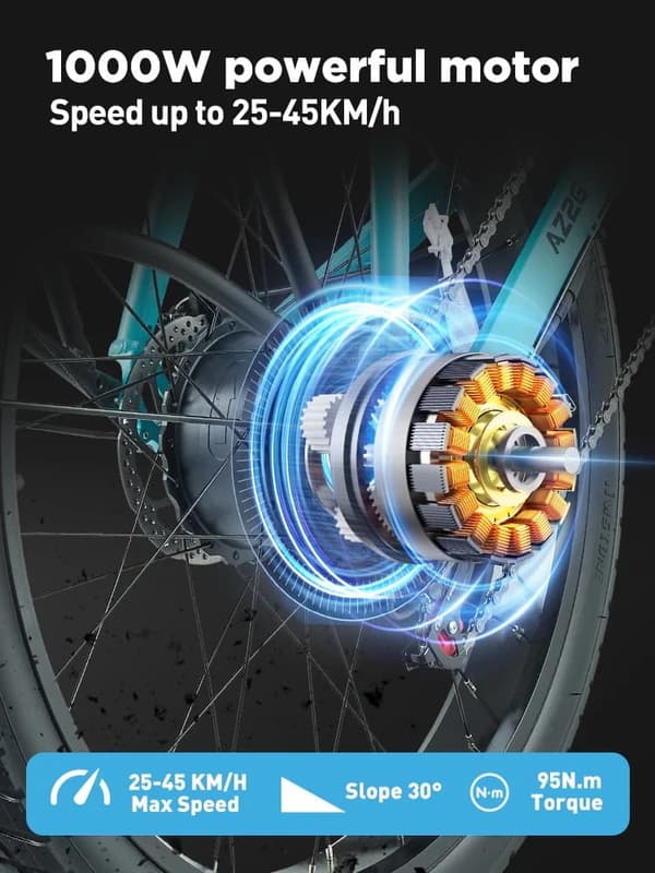 BURCHDA AZ26 elcykel 20AH batteri, 80km räckvidd, 1000W motor, 45km/h hastighet, SHIMANO 7-växlad