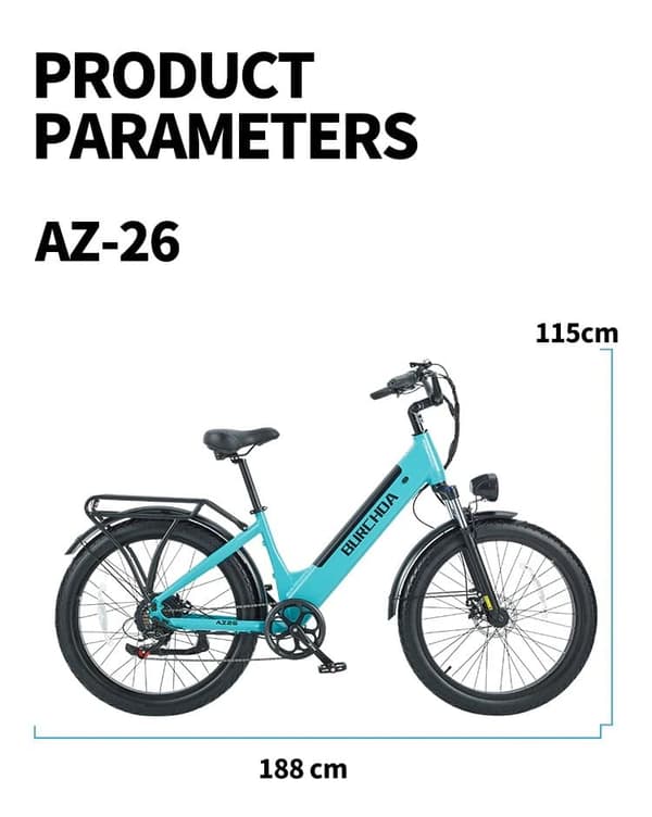 BURCHDA AZ26 elcykel 20AH batteri, 80km räckvidd, 1000W motor, 45km/h hastighet, SHIMANO 7-växlad