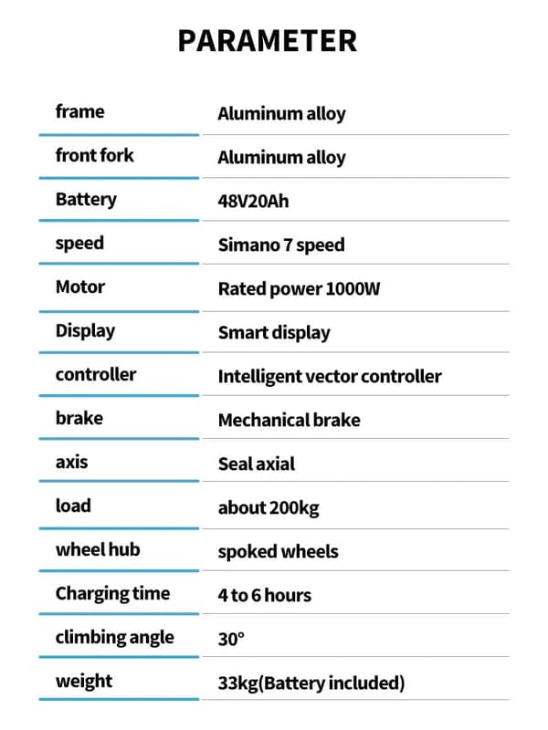 BURCHDA AZ26 elcykel 20AH batteri, 80km räckvidd, 1000W motor, 45km/h hastighet, SHIMANO 7-växlad