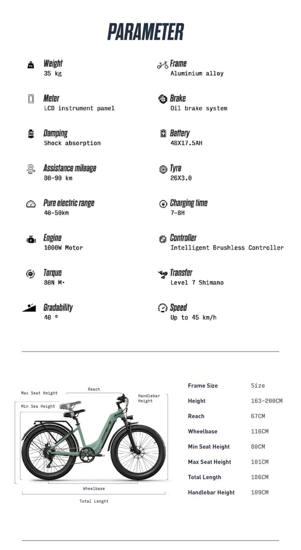 JOOBIKE JOO1 Elcykel för vuxna 17,5AH batteri 45 km/h 90 km 1000W motor hydraulisk skivbroms 26*3,0 tums däck SHIMANO 7-växlad elcykel