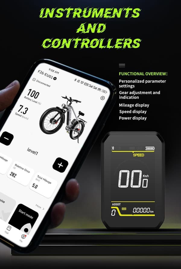 DUOTTS F26 Elcykel: 750W*2 Dubbla Motorer, 48V 20Ah Samsung Batteri, 26-tums Breda Däck, 120 km Räckvidd, IP65 Vattentäthet