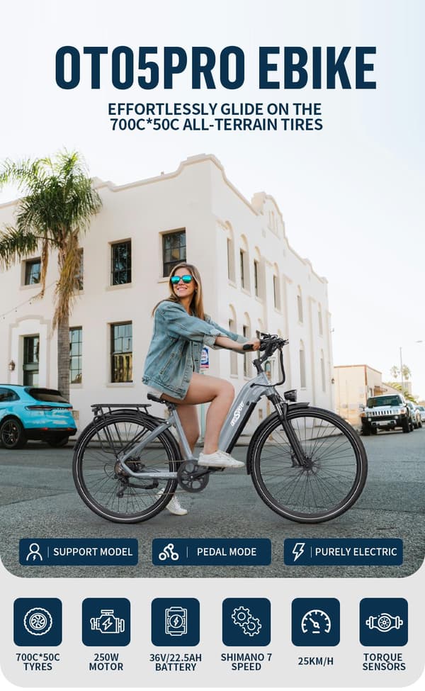 Onesport OT05 PRO elcykel: 250W momentsensor, 36V 22.5AH batteri, 130–140 km rækkevidde, letvægtsdesign, 29 kg, hydrauliske bremser, 2025
