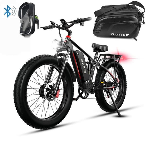 Växlar EL-Cykel DUOTTS S26 - Dubbelmotor 750W*2 - 48V/20Ah Samsung Batteri - 7 växlar SHIMANO - Hjul 26*4.0'' + cykelväska