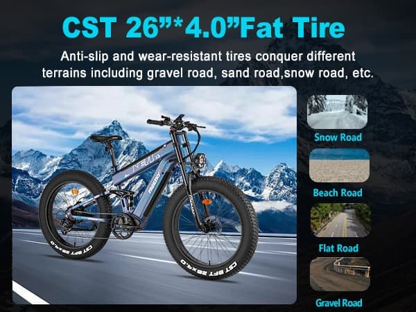 FREESKY M520 elcykel 41AH batteri, 1200W motor, 257km räckvidd, 60km/h hastighet, 26*4.0 tums fettdäck
