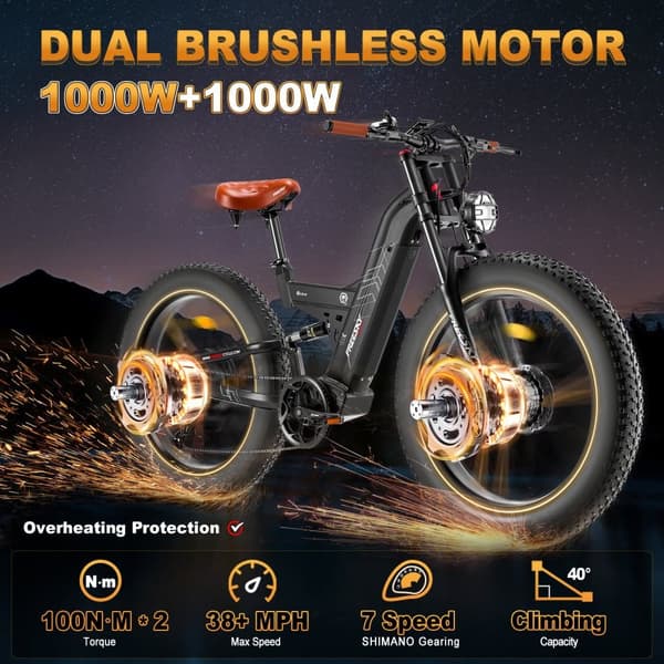 FREESKY M530 elcykel 30AH batteri, 2*1000W motor, 150km räckvidd, 60km/h hastighet, 26*4.0 tums fettdäck, hydraulisk skivbroms