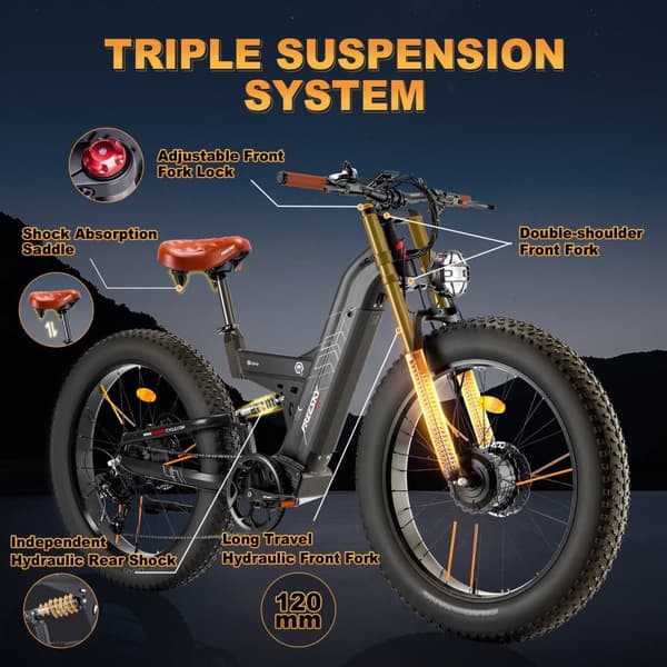 FREESKY M530 elcykel 30AH batteri, 2*1000W motor, 150km räckvidd, 60km/h hastighet, 26*4.0 tums fettdäck, hydraulisk skivbroms