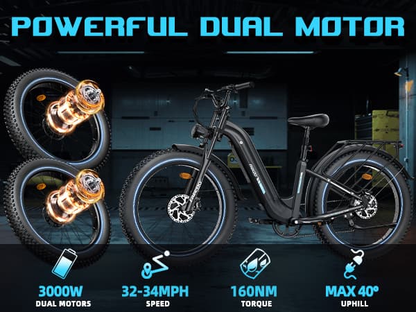 FREESKY M540 elcykel 23AH batteri, 150km räckvidd, 3000W motor, 50km/h hastighet, 26*4.0 tums fettdäck, hydraulisk skivbroms