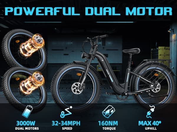 FREESKY M540 elcykel 23AH batteri, 150km räckvidd, 3000W motor, 50km/h hastighet, 26*4.0 tums fettdäck, hydraulisk skivbroms