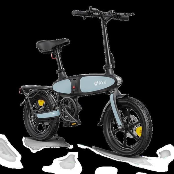 DYU-C2, Fällbar elcykel, räckvidd 60 km – Motor 350 W, internt batteri 7,5 Ah, breda däck på 16 tum – Blå