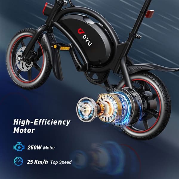 DYU-D3F, 36V 250W, Bärbar elcykel - Räckvidd på 50 km, Interna batteri 10Ah, Hastighet på 25 km/h, Däck 14" - Svart