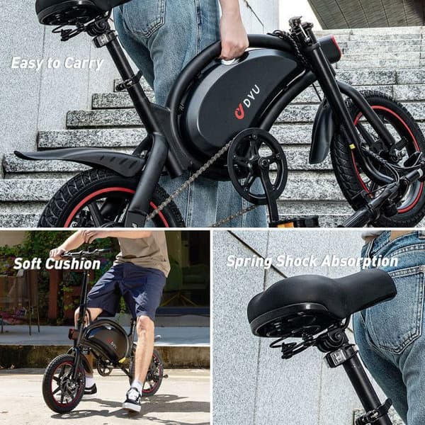 DYU-D3F, 36V 250W, Bärbar elcykel - Räckvidd på 50 km, Interna batteri 10Ah, Hastighet på 25 km/h, Däck 14" - Svart