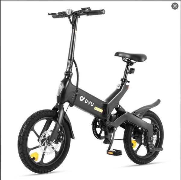 DYU-A16, ultralätt elcykel för staden i magnesiumlegering - Räckvidd på 55 km, motor 48 V 350 W, däck 16" - Svart