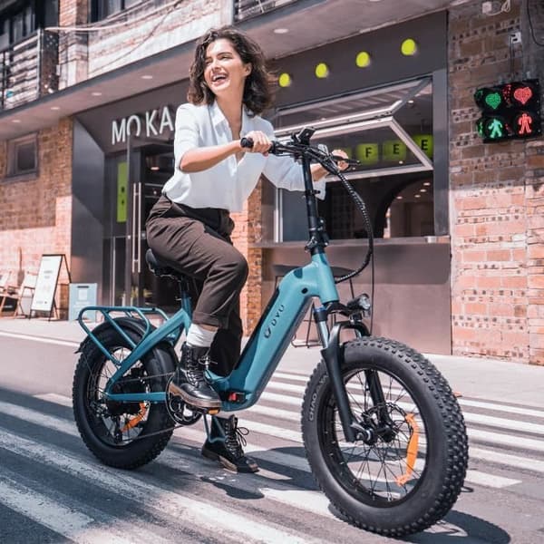 Vuxen foldbar elcykel DYU FF500 Räckvidd 115km 20 Tum fatbike stad Motor 500W 32km/h framdämpare 48V14Ah blå