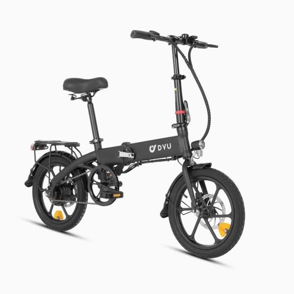 Vikbar elcykel DYU A1F Pro Räckvidd 40 km 25 km/h Motor 250W 16 tum Stadse-bike Pedalassistans 36V7.5Ah Svart