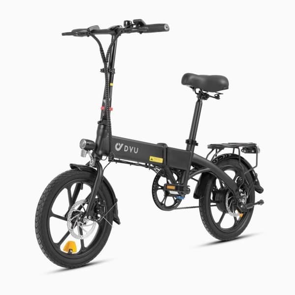 Vikbar elcykel DYU A1F Pro Räckvidd 40 km 25 km/h Motor 250W 16 tum Stadse-bike Pedalassistans 36V7.5Ah Svart