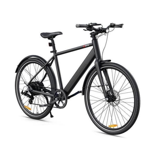 Lätt stads elcykel i aluminium DYU Stroll 1 – Räckvidd 100 km, motor 36 V 250 W, däck 700C – Svart