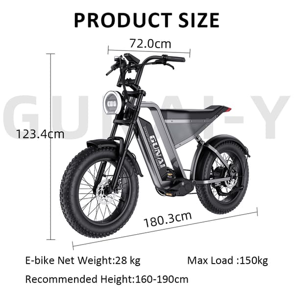 GUNAI Y elcykel 1000W motor, 18AH batteri, 90km räckvidd, 60km/h hastighet, 20*4.0 tums fatdäck, SHIMANO 7-växlad, hydraulisk oljebroms