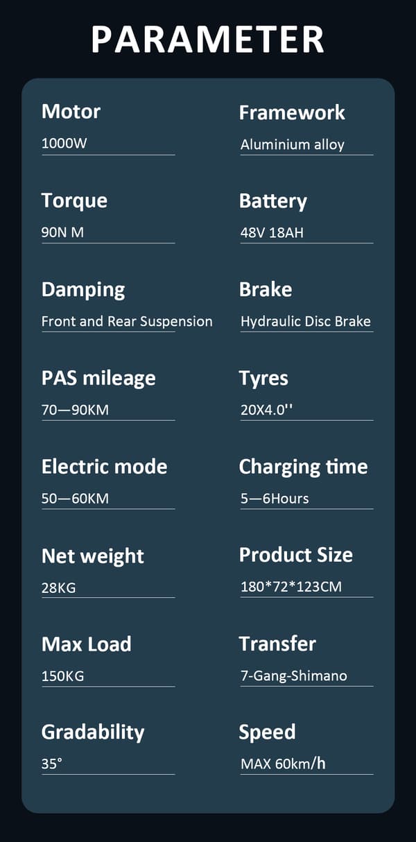 GUNAI Y elcykel 1000W motor, 18AH batteri, 90km räckvidd, 60km/h hastighet, 20*4.0 tums fatdäck, SHIMANO 7-växlad, hydraulisk oljebroms