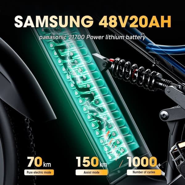 PULUMA PE86 sähköpyörä - 500W, 48V20Ah Samsung-akku, 70 km:n toimintasäde, Shimano 7-vaihteinen vaihteisto, DNM-jousitus