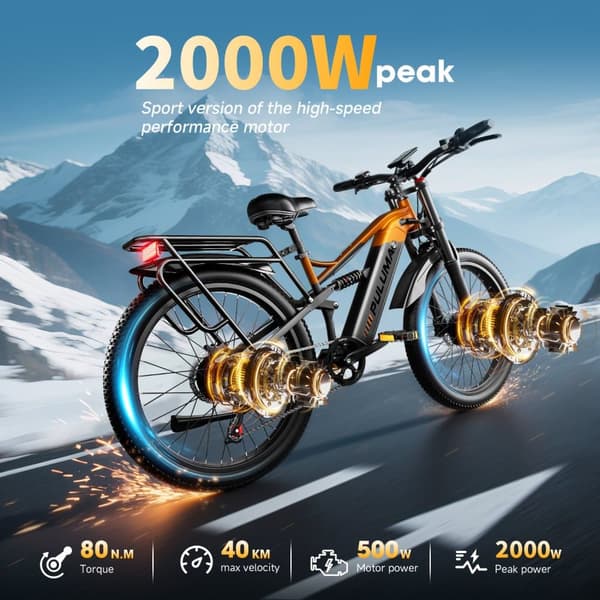 PULUMA PE86pro Dual Drive Elcykel - 2×500W motorer, 48V20Ah Samsung batteri, 50 km / t, Shimano 7-trins gearkasse, DNM affjedringssystem