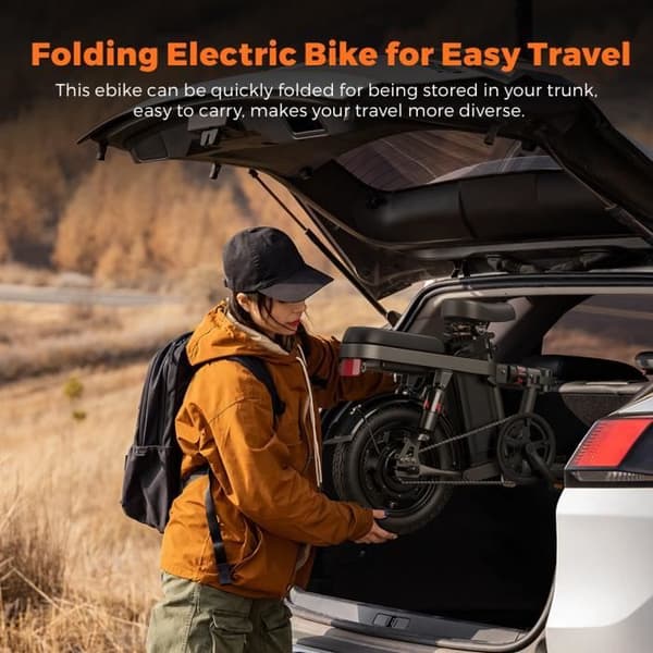 Vikbar elcykel ENGWE T14 14 tum 25km/h Motor 250W Räckvidd 42km med framdämpare stadscykel 48V10Ah Orange
