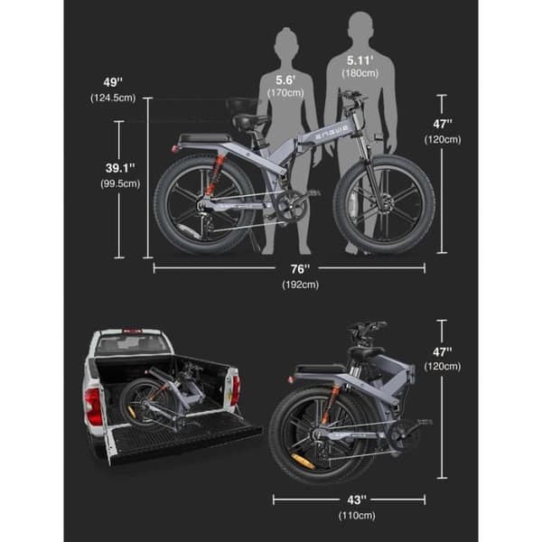 ENGWE X26 Elcykel 26*4,0 tum Tjocka Däck, 48V 1000W Motor, 29,2Ah Batteri, Max 50 km-h - Svart