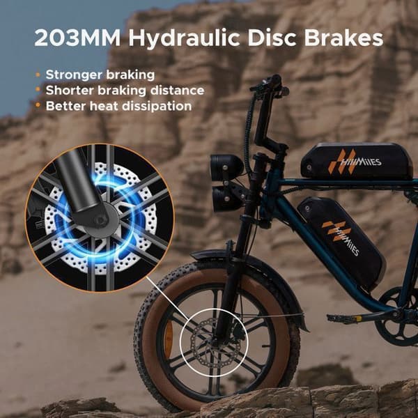 Hillmiles Milezoom 1 Elcykel 20" Räckvidd 180km Batteri 52V31.2Ah Helt upplagd Hydraulisk skivbroms fat bike, Svart