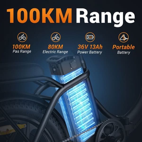 Fällbar elcykel Hillmiles MilePort 1 - Räckvidd 60km - Motor 250W - Batteri 36V13Ah - Däck 20 tum - VTC Cykel - Grön