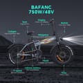 Miniatyrbild 6 av 11: DRVETION AT20 elcykel 10AH batteri, 750W motor, 70 km räckvidd, 25 km/h hastighet, 20*4,0 tums fatdäck, SHIMANO 7 växlad - svart och grå