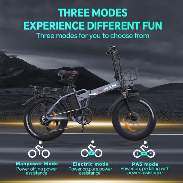 DRVETION AT20 elcykel 10AH batteri, 750W motor, 70 km räckvidd, 25 km/h hastighet, 20*4,0 tums fatdäck, SHIMANO 7 växlad - svart och grå