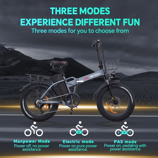DRVETION AT20 elcykel 750W motor, 15AH batteri, 80 km räckvidd, 25 km/h hastighet, 20*4,0 tums fatdäck, SHIMANO 7 växlad - svart och grå