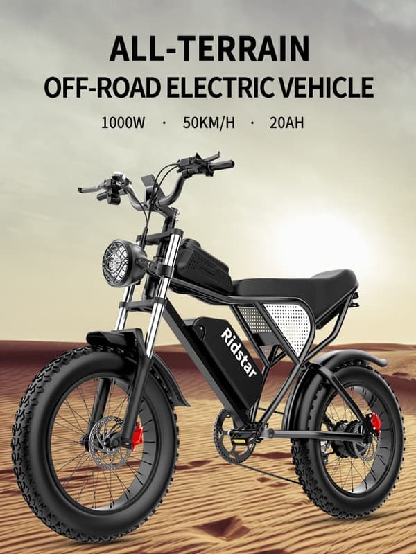 Ridstar Q20 elcykel 1000W, 48V 20Ah batteri, 20 "* 4.0 fettdäck, max räckvidd 90 km, hydrauliska skivbromsar fram och bak, Shimano 7-växlad