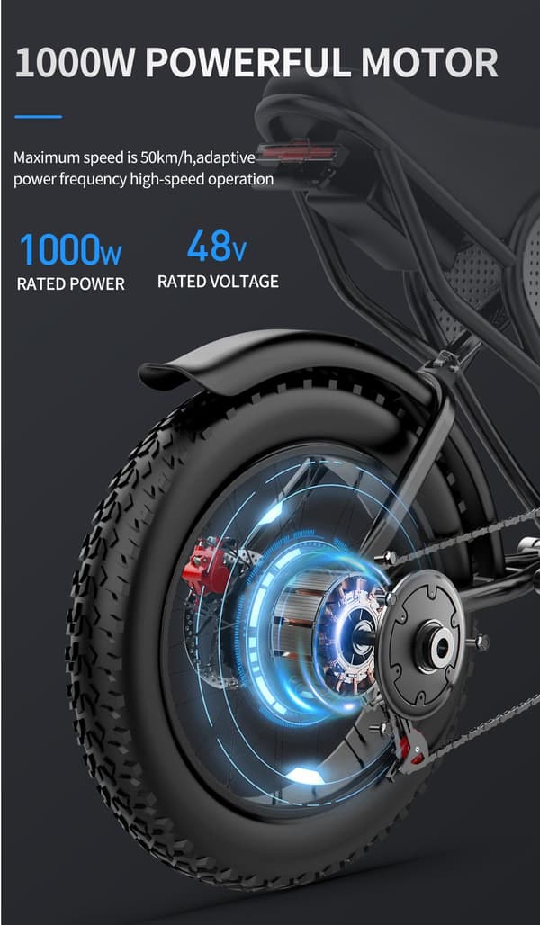 Ridstar Q20 elcykel 1000W, 48V 20Ah batteri, 20 "* 4.0 fettdäck, max räckvidd 90 km, hydrauliska skivbromsar fram och bak, Shimano 7-växlad