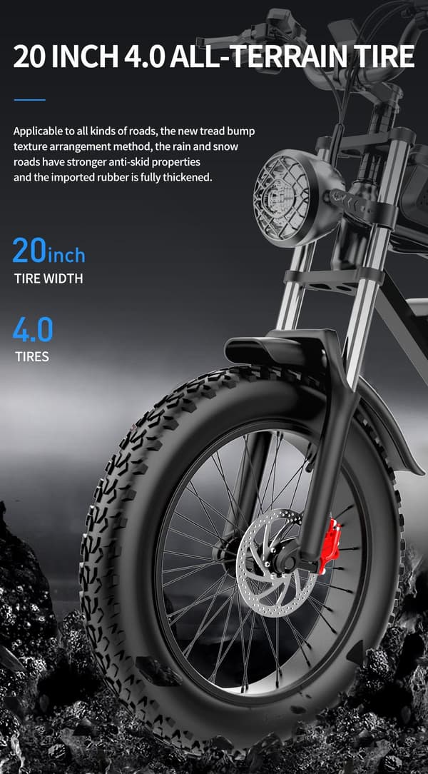 Ridstar Q20 elcykel 1000W, 48V 20Ah batteri, 20 "* 4.0 fettdäck, max räckvidd 90 km, hydrauliska skivbromsar fram och bak, Shimano 7-växlad