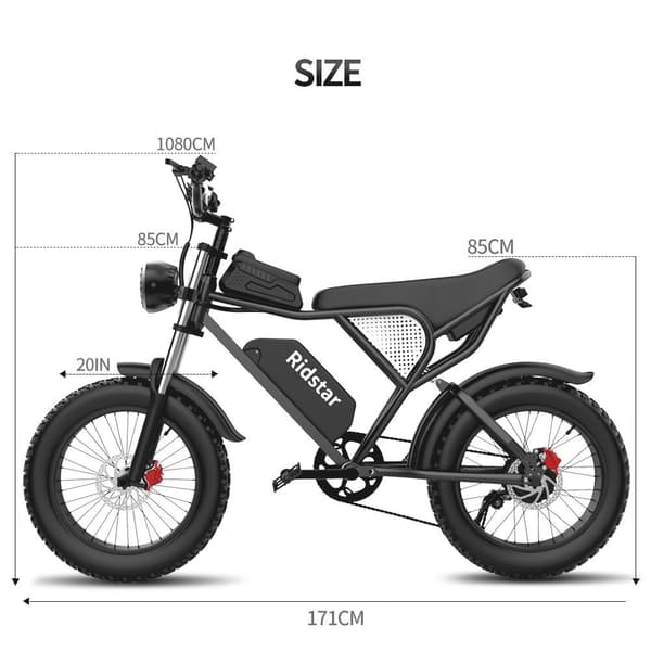 Ridstar Q20 elcykel 1000W, 48V 20Ah batteri, 20 "* 4.0 fettdäck, max räckvidd 90 km, hydrauliska skivbromsar fram och bak, Shimano 7-växlad