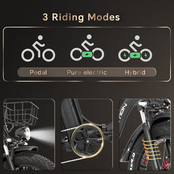 DRVETION CT20 elcykel 10AH batteri, 750W motor, 70 km räckvidd, 25 km/h hastighet, 20*4,0 tums fatdäck, SHIMANO 7 växlad - svart