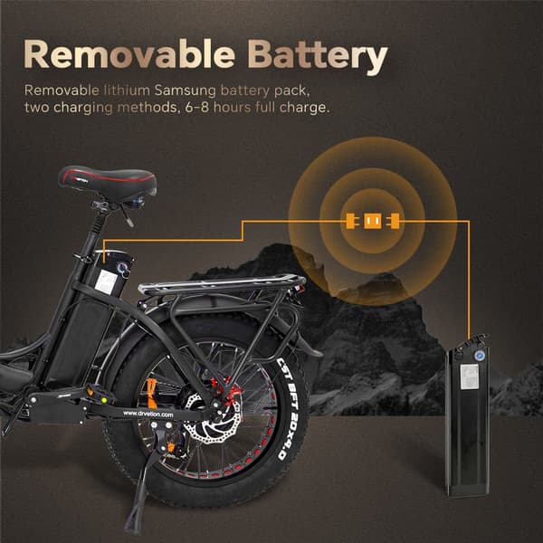 DRVETION CT20 elcykel 10AH batteri, 750W motor, 70 km räckvidd, 25 km/h hastighet, 20*4,0 tums fatdäck, SHIMANO 7 växlad - svart