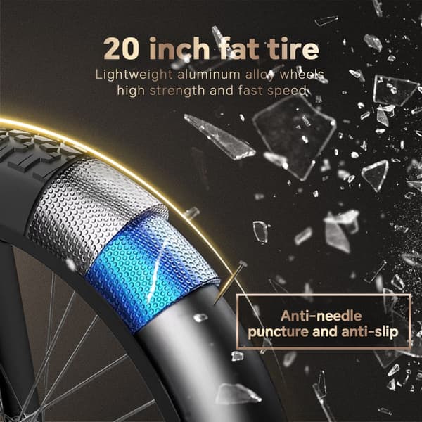 DRVETION CT20 elcykel 10AH batteri, 750W motor, 70 km räckvidd, 25 km/h hastighet, 20*4,0 tums fatdäck, SHIMANO 7 växlad - svart