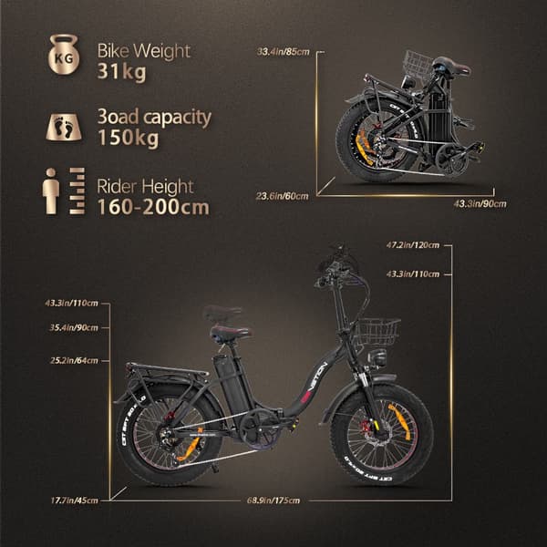 DRVETION CT20 elcykel 10AH batteri, 750W motor, 70 km räckvidd, 25 km/h hastighet, 20*4,0 tums fatdäck, SHIMANO 7 växlad - svart