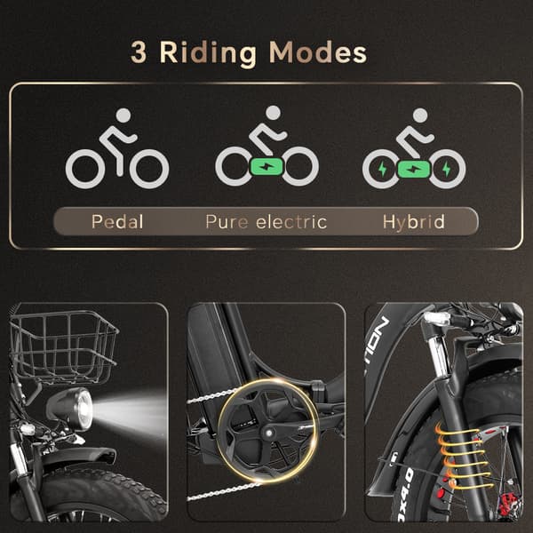 DRVETION CT20 elcykel 10AH batteri, 70 km räckvidd, 750W motor, 25 km/h hastighet, 20*4,0 tums fatdäck, SHIMANO 7 växlad - svart