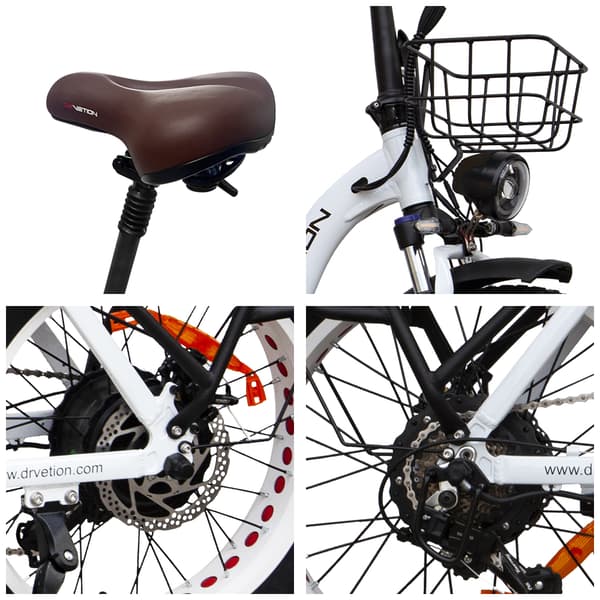 DRVETION CT20 elcykel 15AH batteri, 80 km räckvidd, 750W motor, 25 km/h hastighet, 20*4,0 tums fatdäck, SHIMANO 7 växlad - vit