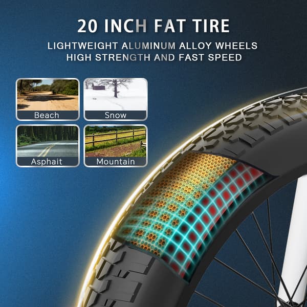 DRVETION CT20 elcykel 15AH batteri, 80 km räckvidd, 750W motor, 25 km/h hastighet, 20*4,0 tums fatdäck, SHIMANO 7 växlad - vit
