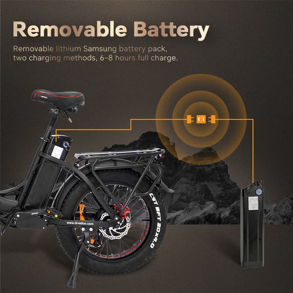 DRVETION CT20 elcykel 20AH batteri, 100 km räckvidd, 750W motor, 25 km/h hastighet, 20*4,0 tums fatdäck, SHIMANO 7 växlad - svart