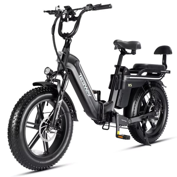 TESWAY X5 hopfällbar elcykel 25AH batteri, 750W motor, 130 km räckvidd, 20*4,0 tums fatdäck, SHIMANO 7-växlad - Svart