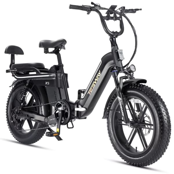 TESWAY X5 hopfällbar elcykel 750W motor, 25AH batteri, 130 km räckvidd, 20*4,0 tums fatdäck, SHIMANO 7-växlad - Svart