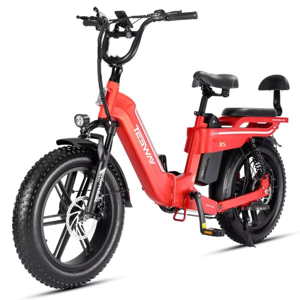 TESWAY X5 hopfällbar elcykel 750W motor, 25AH batteri, 130 km räckvidd, 20*4,0 tums fatdäck, SHIMANO 7-växlad - Röd